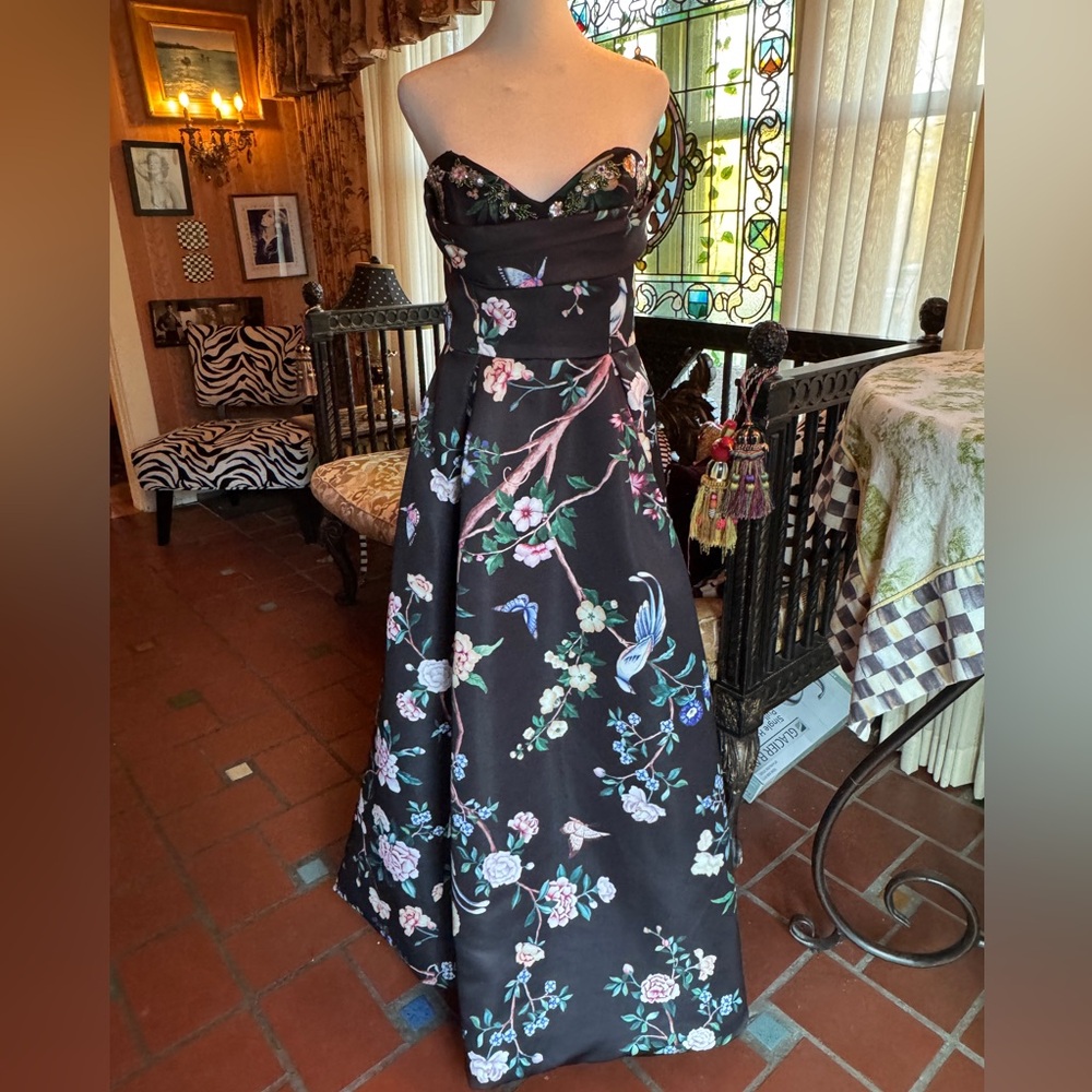Marchesa Strapless Floral Gown